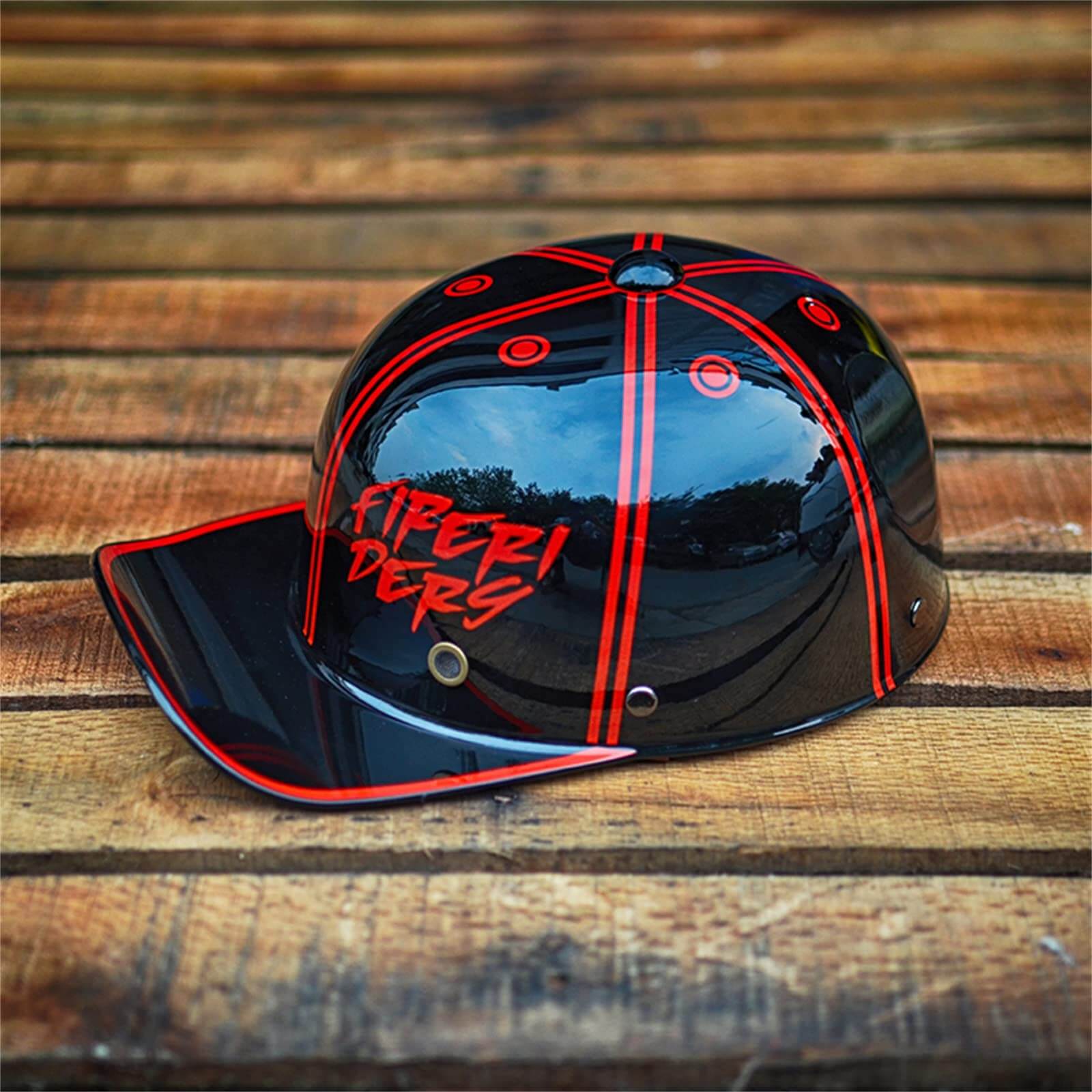 Custom Motorcycle Helmet Baseball Cap Style fiberglass Red & black